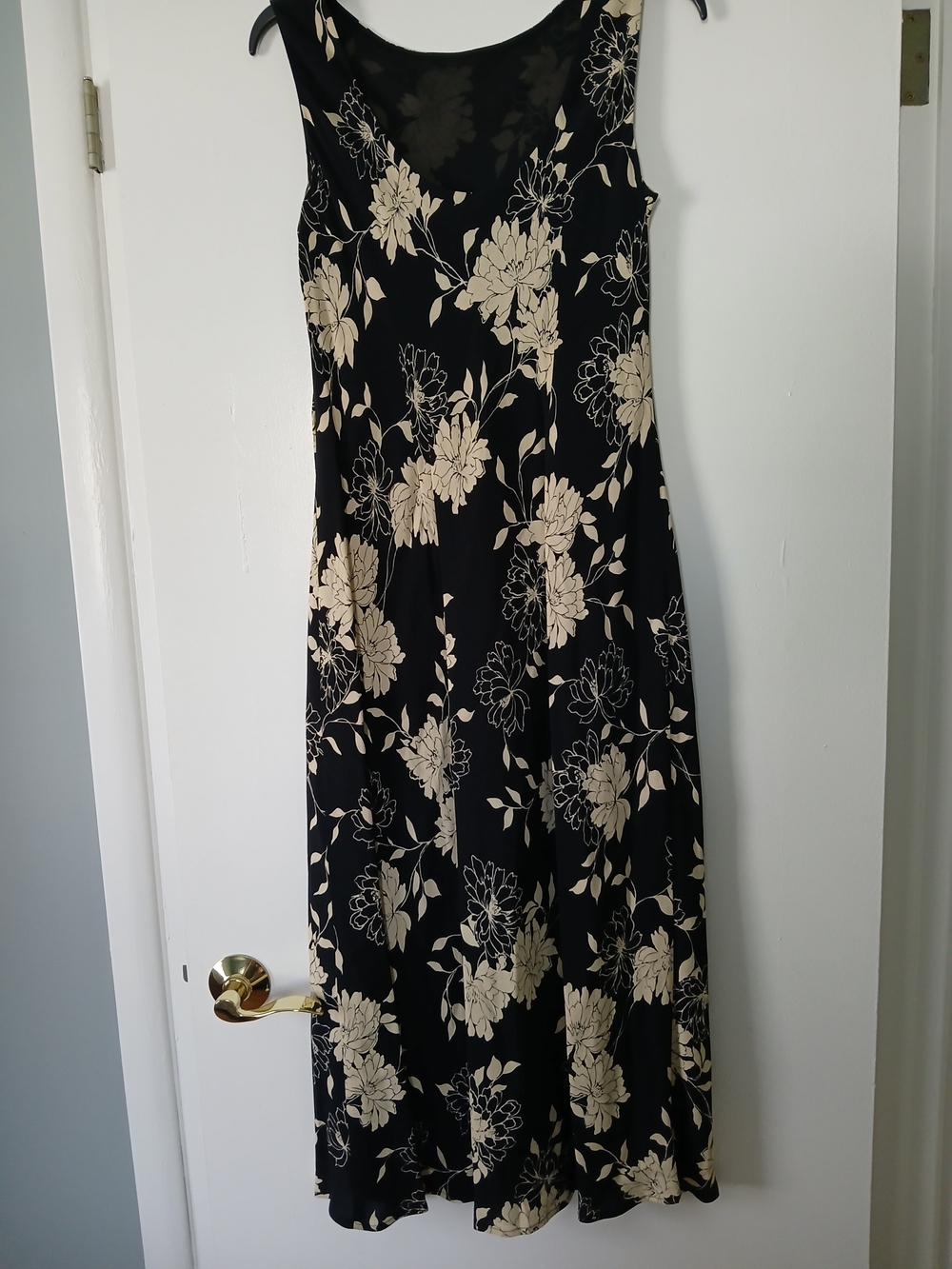 LOFT Black Maxi Dress with Cream Floral Print